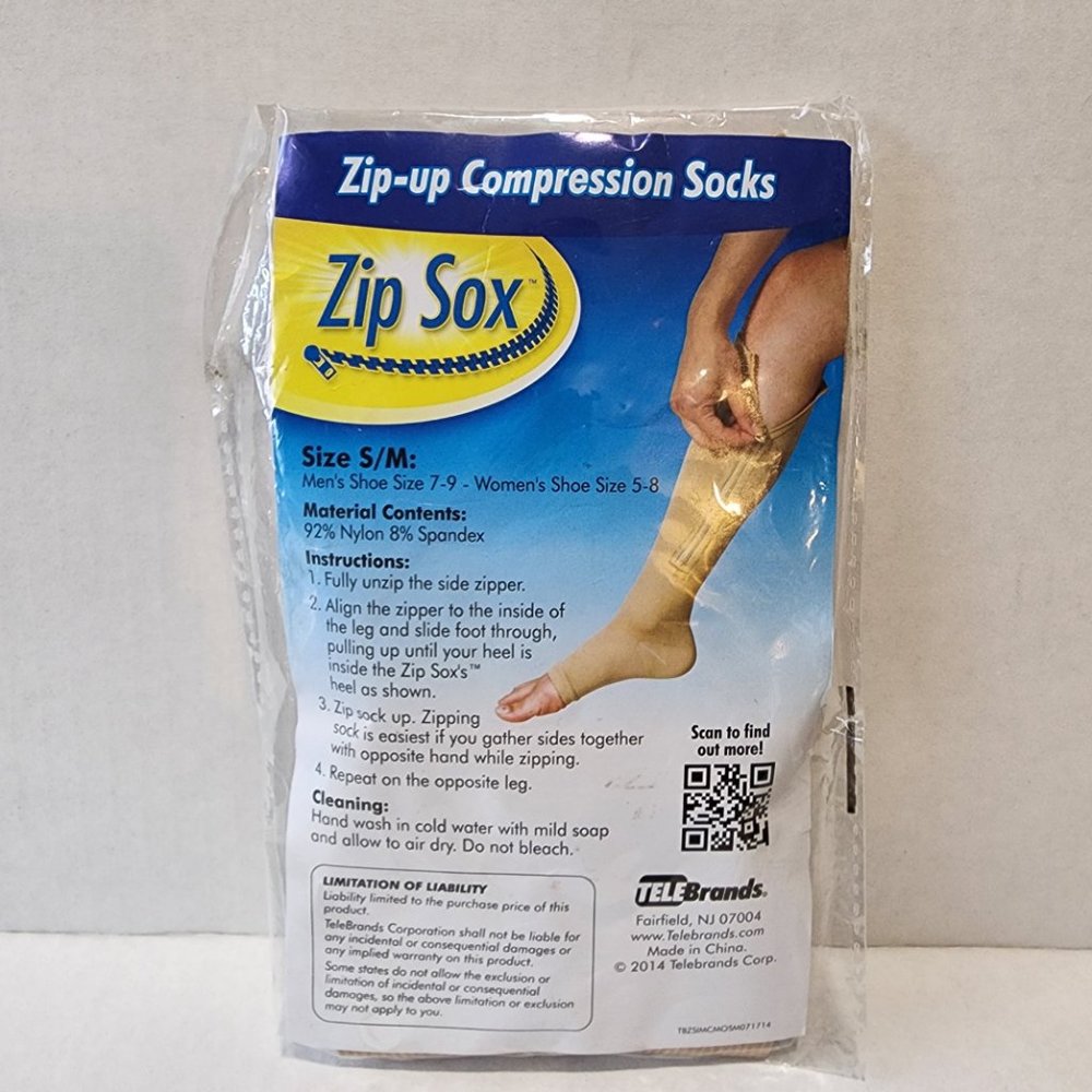 Zip Sox™ Zip Up Compression Socks, Nude, Size S/M